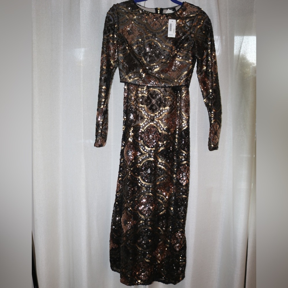 Two-piece, sequin, crop top and maxi skirt